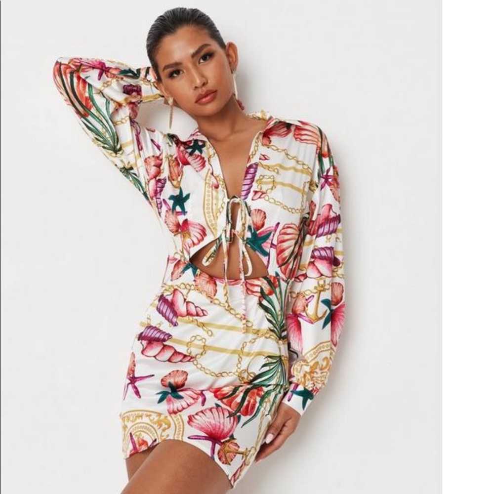 NWT Missguided tropical chain print shirt dress
